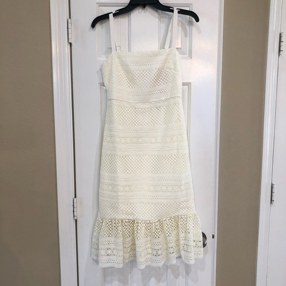 NEW J. Crew Geometric Lace Midi Dress Ivory Size 0 - Picture 2 of 12